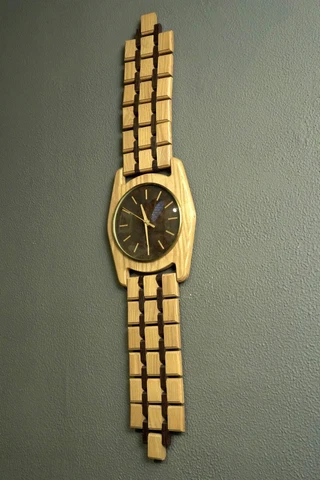 Post Modern Vintage Burl Wood Wristwatch Wall Clock Watch w/ Strap - 39" Cover