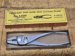 Vintage NOS Crescent LS26 Thin Nose Side Cutting Pliers 6" NEW in Box - Picture 1 of 5