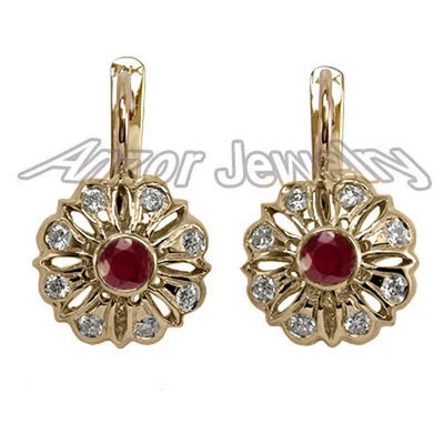14k Rose Gold 0.45ctw. G/H - I1 Diamonds 0.40ctw. Rubies European Style Earrings - Image 1 of 4