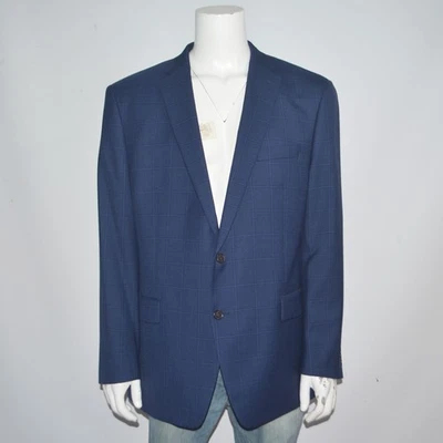 Mint RALPH LAUREN Stretch Wool Blend Navy Windowpane Two Button Sport Coat 48L - Image 1 of 4