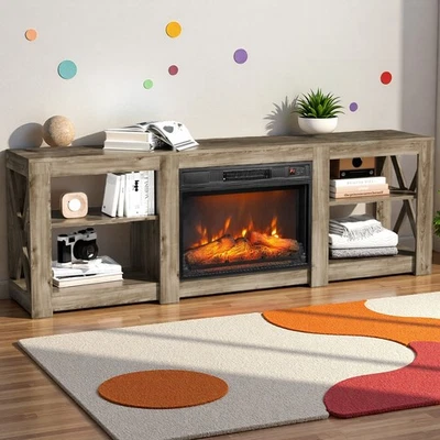 Gabinete de chimenea eléctrica de 70 pulgadas con calentador de llama realista - transparente y gris Foto 1 de 4