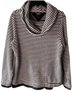 Tommy Hilfiger Athluxe Womens Navy White Striped Cowl Neck Pullover L Preppy - Picture 1 of 5
