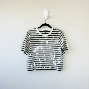 J.Crew Broken-in jersey striped T-shirt with sequins Ivory Black Body Fit Small - Picture 1 of 9