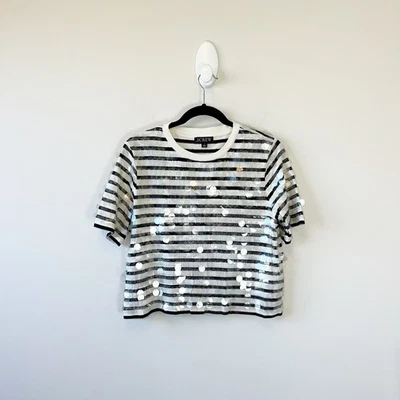 J.Crew Broken-in jersey striped T-shirt with sequins Ivory Black Body Fit Small - Image 1 of 4