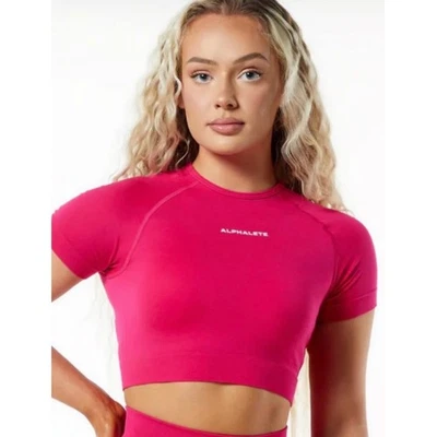 Top corto Alphalete Amplify para mujer XL rosa elástico entrenamiento atlético Barbie Foto 1 de 4