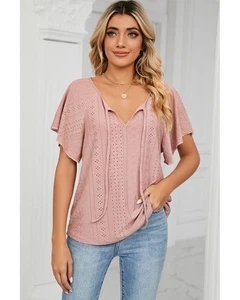 Everyday the Label Eyelet Flutter Sleeve Top Women Watermelon Pink Blouses & - Picture 1 of 4