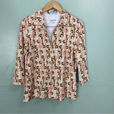 J McLaughlin суда поло бежевый коричневый розовый геометрический узор большой Catalina ткани - Изображение 1 из 4