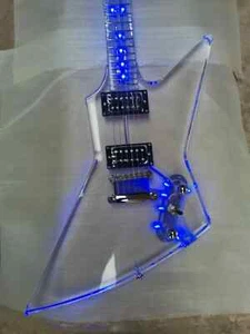 Acrylic Body Shape Electric Guitar with Blue LED Light Electro Electrique Guitar - Picture 1 of 16