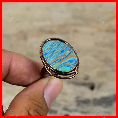 Anillo artesanal electroformado de cobre natural arco iris calsílice multi piedra joyería Foto 1 de 4
