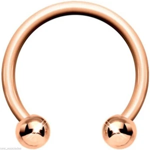 Horseshoe Ear Lip 14 Gauge 3/8" 4mm Balls Rose Gold Plate SET of 2 - Picture 1 of 4