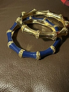 Vintage KJL Kenneth Jay Lane gold und blaue Emaille goldfarben Armreif Armband Scharnier - Bild 1 von 6