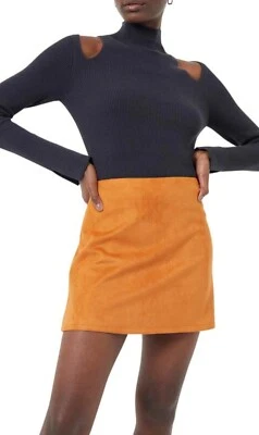 NUEVO CON ETIQUETAS French Connection PATTY IMITACIÓN GAMUZA MINIFALDA EN CUERO MARRÓN Talla 6 Foto 1 de 4