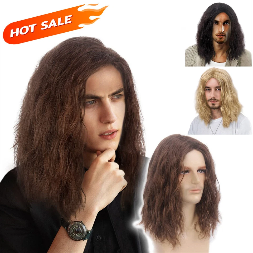 Handsome Man Long Hair Synthetic Wig Young Natural Party Cosplay Rockstar Toupee - Image 1 of 1