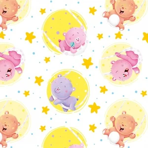 BTY Henry Glass Wish Upon a Star Bears Yellow Circle White Cotton Flannel Fabric - Picture 1 of 1