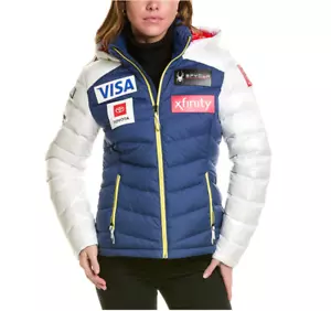 SPYDER US SKI TEAM USST TIMELESS HOODIE DOWN JACKET TEAM PATCHED PUFFER LG $299 - Picture 1 of 9