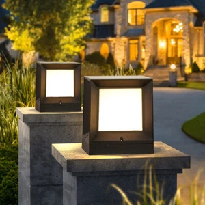 Outdoor Post Lights Black Gate Pillar Lamp Garden Acrylic Yard Post Lighting - Picture 1 of 10