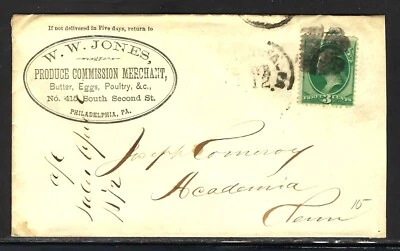 1872 PRODUCE ADVERTISING PHILADELPHIA PA TO ACADEIANNA TN - FANCY CANCEL - Image 1 of 2