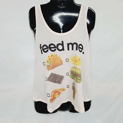 Camiseta sin mangas Wildfox talla S para mujer camisa rosa Feed Me gráfico Racos pizza chocolate Foto 1 de 4