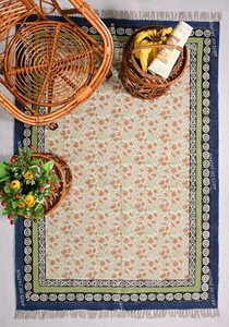 Alfombra de algodón floral, alfombra de algodón estampada en bloques a mano, alfombra de sala, alfombra de área - Imagen 1 de 10