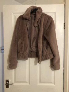 ladies dusky pink short faux fur/fleece bomber jacket Small - Primark - Picture 1 of 3