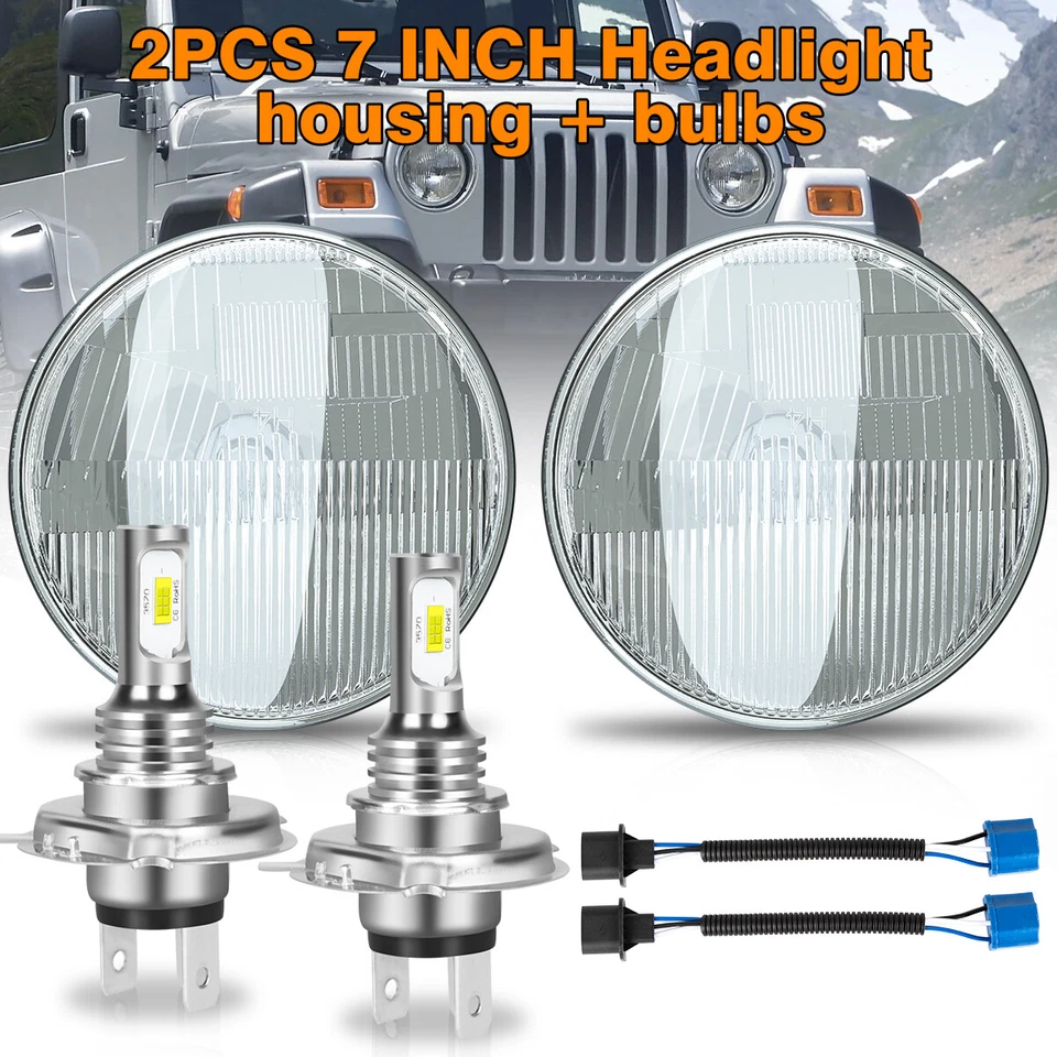 Carcasa de faro redondo de 7" pulgadas + bombillas para Jeep J-2500 J-2600 J-2700 Foto 1 de 4
