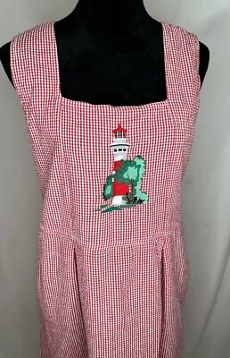 220 Hickory Cotton Dress size Large Gingham pocket Embroidered Lighthouse - Image 1 of 4