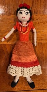 RARE COLLECTABLE Frida Kahlo 14” Doll Figurine Crochet Knitted Handmade Unique - Picture 1 of 9