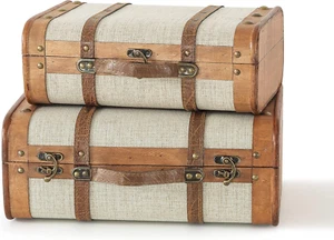 Vintage Koffer aus Holz, 2er Set, Retro Kofferdeko, antike Aufbewahrungstruhen - Bild 1 von 12