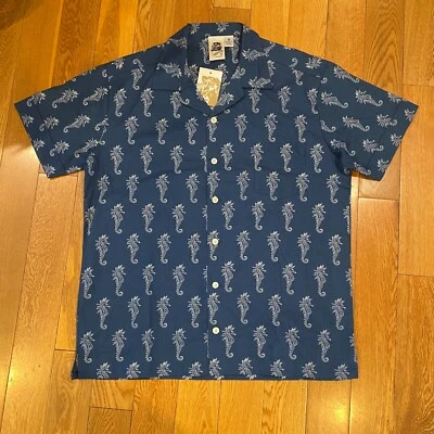Kennington Ltd Shirt Mens Blue Seahorse Button Down Short Sleeve Camp Medium NWT - Image 1 of 4
