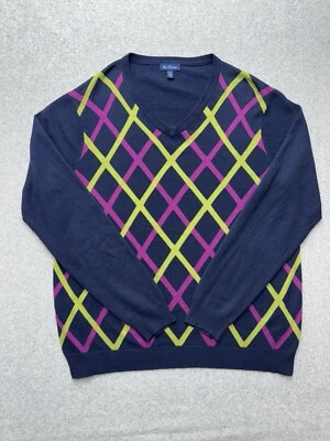 Suéter Paul Fredrick Masculino LT Azul Marinho Seda Cashmere Argyle Preppy Grandpacore Golfe - Imagem 1 de 4