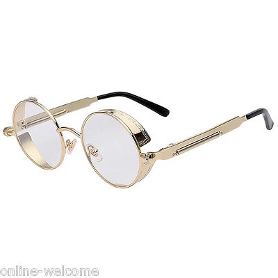 Gafas de sol Steampunk góticas retro circulares redondas marco de metal dorado lentes transparentes C13 Foto 1 de 4