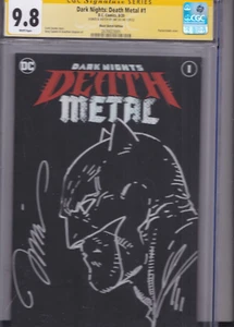 DARK KNIGHT DEATH METAL #1 CGC 9.8 SS SIGNED & SKETCH JIM LEE BLACK COVER RARE! - Picture 1 of 4