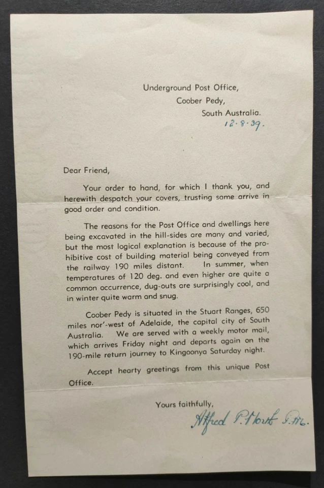 AUSTRALIA 1939 UNDERGROUND POST OFFICE, COOBER PEDY (M) - Image 1 of 1