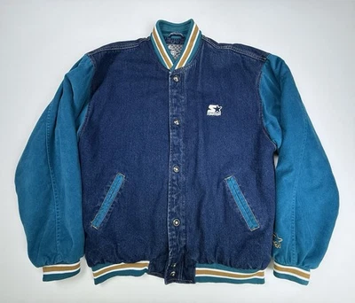 Chaqueta de mezclilla universitaria azul/verde azulado aislada deportiva Starter vintage para hombre M Foto 1 de 4