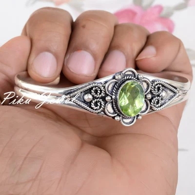 Bracciale in argento sterling 925 con pietre preziose peridoto sfaccettate... - Immagine 1 di 4