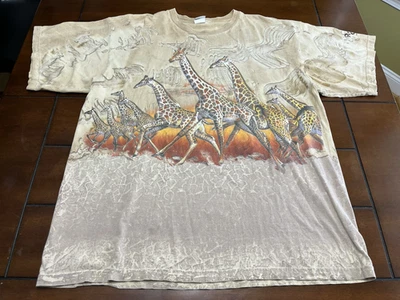 Vintage Rainforest Cafe Giraffes AOP Wrap Around T Shirt Men's 2XL California - Image 1 of 4