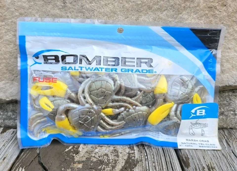 Bomber Saltwater Grade Fuse Marsh Crab Soft Plastic Baits Natural Yellow Claw - Image 1 of 2
