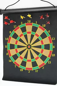 Magnetic Dart Game Board Hanging 6 Red Darts 2 Yellow Darts Rolls Up For Storage - Picture 1 of 4