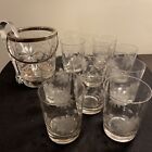 TIFFIN FEDERAL MIKIMOTO CRYSTAL ICE BUCKET AND NINE  ON THE ROCKS GLASSES