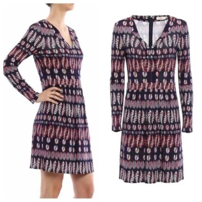 Tori Burch Fantasy Printed V-Neck Sheath Dress Navy Blue S - Image 1 of 4