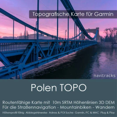 Polen Topo Karte 10m Höhenlinien 4GB microSD für Garmin Navi, PC & MAC - Bild 1 von 4