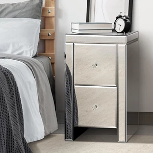 Bedside Table with 2 Drawers Mirrored Side Table Storage Cabiner - Picture 1 of 12