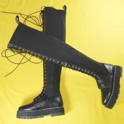 35-50 Mlitary Riding Boots Women Lace UpThigh Boots Over Knee Platform Creepers - Изображение 1 из 4