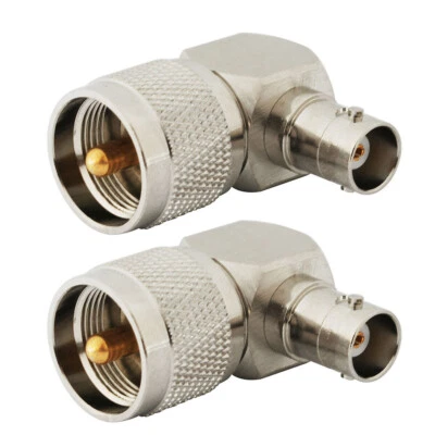 2x PL259 Male to BNC Female 90 degree Connector for VHF UHF HAM CB Radio Antenna - Image 1 of 4