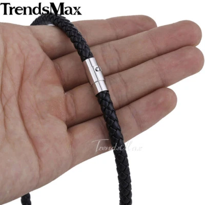 Colar de corrente de couro feito pelo homem 16-24" masculino feminino 4/6/8 mm preto marrom corda de trança - Imagem 1 de 4
