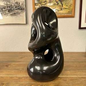 Escultura abstracta de cerámica esmaltada MCM negra de 17" al estilo de Georges Jouve - Imagen 1 de 14