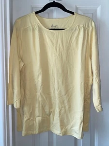 DENIM & CO Essentials Jersey Schulter Detail 3/4 Ärmel Top GELB Gr. LARGE - Bild 1 von 2