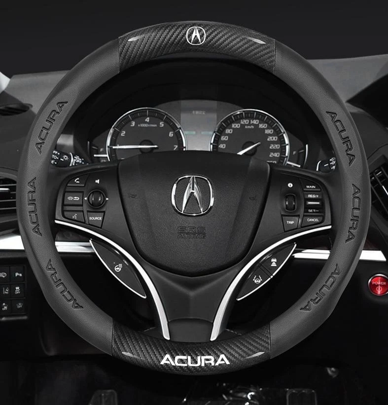 38cm 15" Steering Wheel Cover Faux Leather For Acura Carbon Fiber + Black - Image 1 of 4