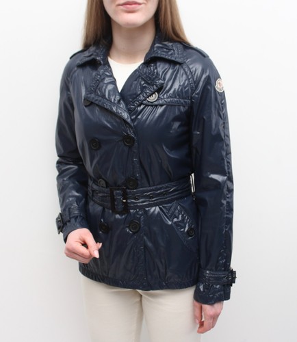 Giacca trincea donna MONCLER nylon blu navy cintura RARA taglia 0 adatta ~S
