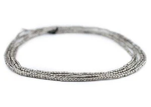 Silver Tiny Oval Beads 2mm White Metal 24 Inch Strand - Picture 1 of 1